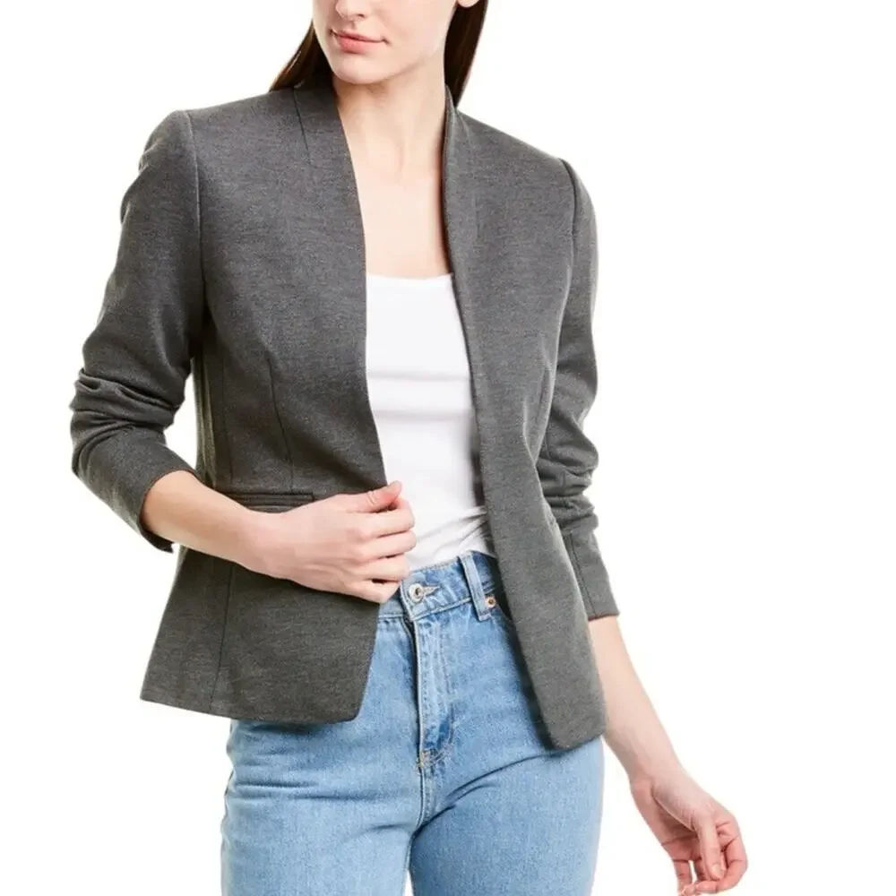 J.Crew Going Out Blazer Size‎ 8 Tall Gray Open Front Stretch Knit Twill Office